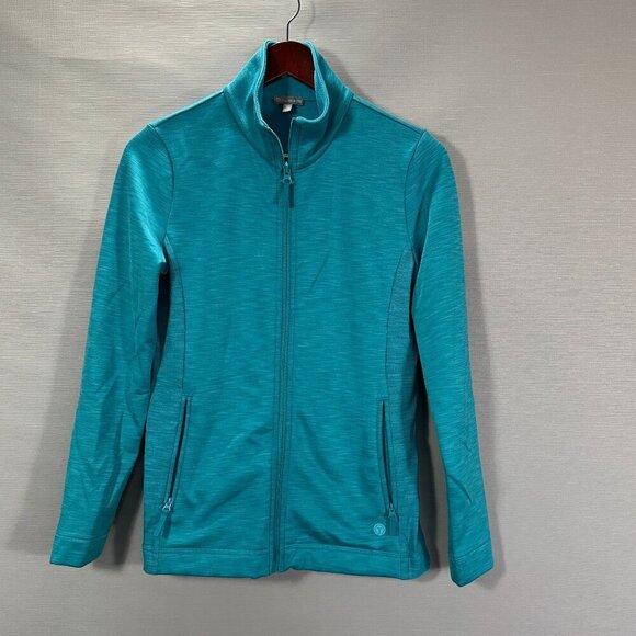 T by Talbots Jacket Womens XS Full Zip Blue Green Stretch Zip Pockets - Picture 1 of 7